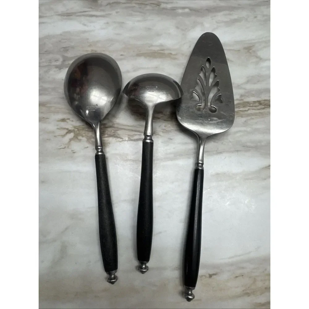 3 Vintage MCM Oxford Hall Stainless Japan Serving Flatware‎ Black Handles